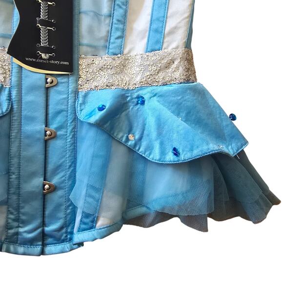 NWT Corset Story Blue Silver Overbust Corset Ren Fair Cosplay Top Size UK8 US4 - Picture 6 of 16